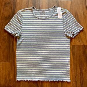 American Eagle Striped Ruffle Hem Tee Women’s Large Burnout Wash Soft Ribbed